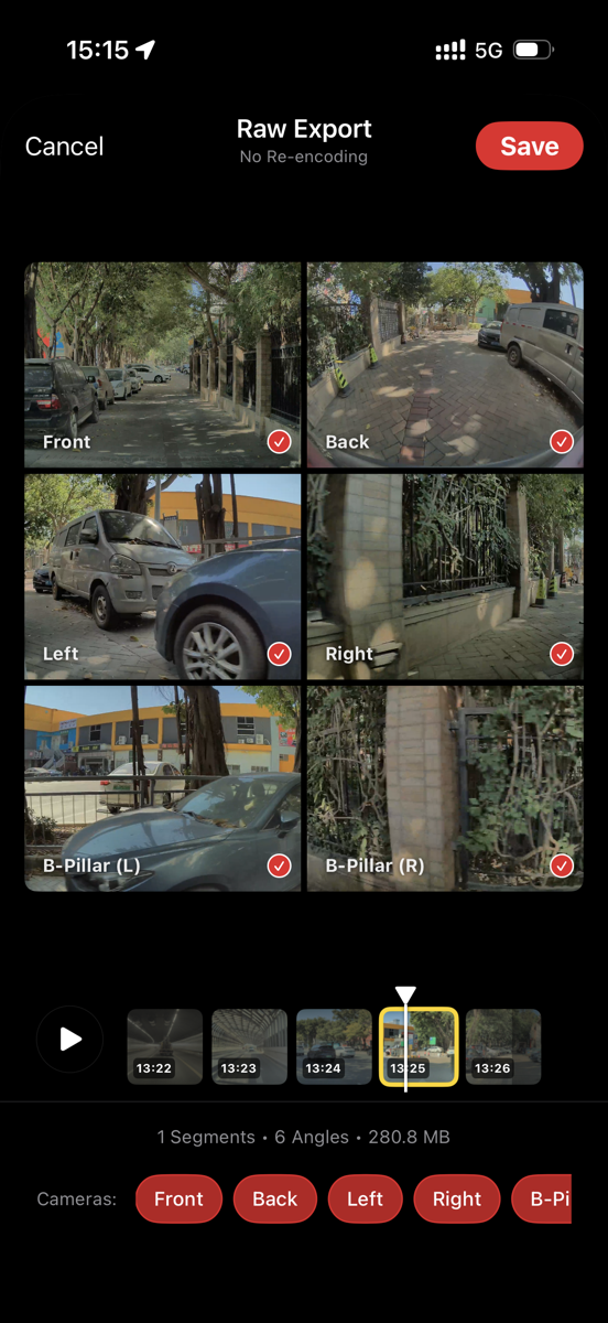 Raw export with 6 camera angles