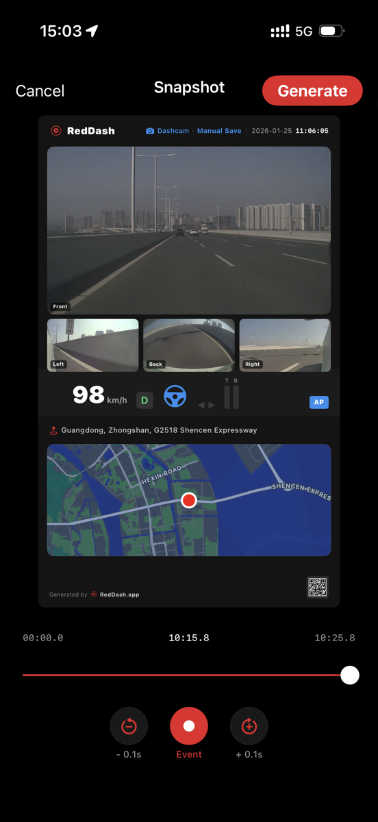 Snapshot with speed overlay and map